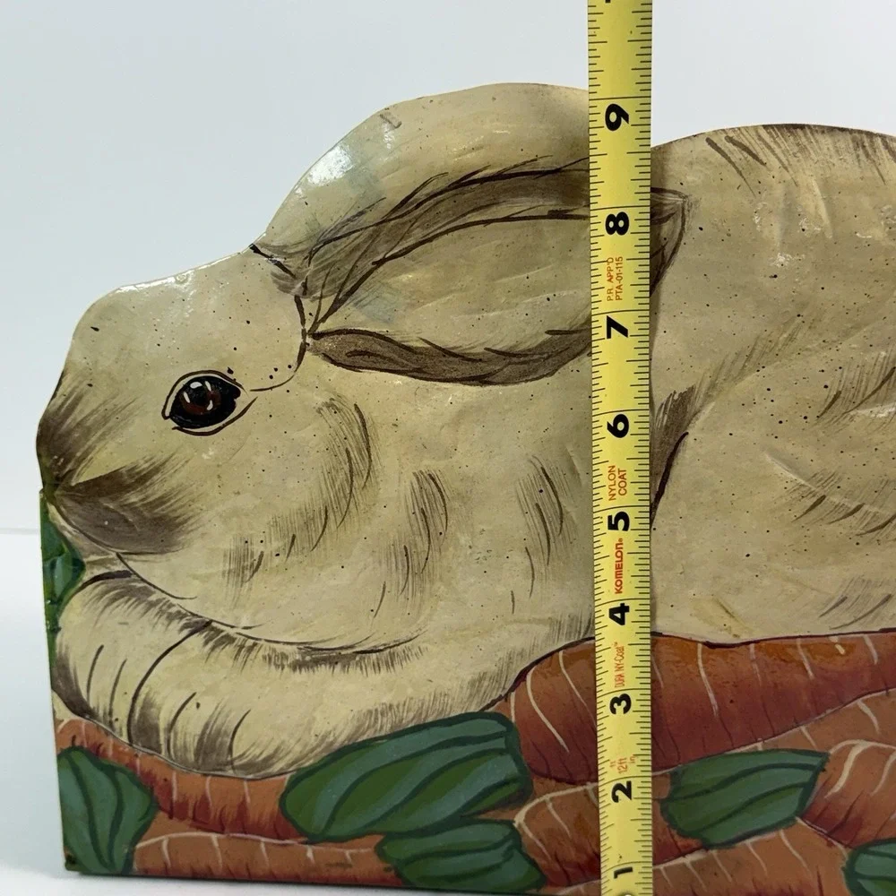 Vintage Toleware Hand Painted Folk Art Bunny Rabbit Wall Hook Panel 2 Hooks.
